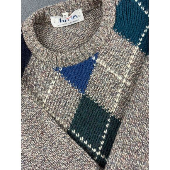 Antartex Sweater Men's S Gray Argyle Diamond Wool Jumper Fisherman Vintage - Picture 7 of 12